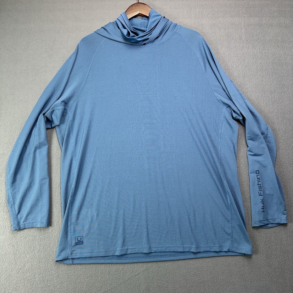 NEW HUK Performance Fishing Shirt Long Sleeve Hoodie Blue UPF Sun Protection XXL